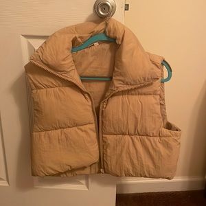 Cropped winter vest, tan